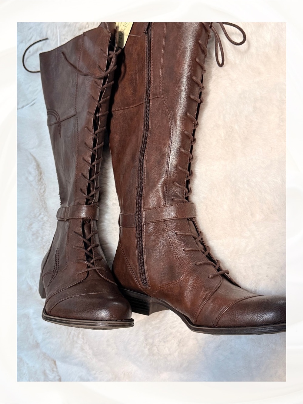 Brown Wide Calf Lace Up Knee High Riding Boots